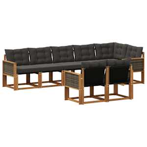 Zunanja garnitura za sedenje z blazino 8 pcs Naravna in črna