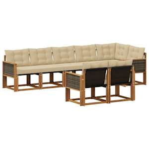 Zunanja garnitura za sedenje z blazino 8 pcs Naravna in bež