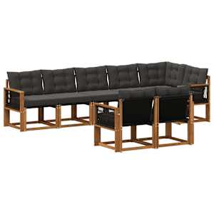 Zunanja garnitura za sedenje z blazino 8 pcs Naravna in črna