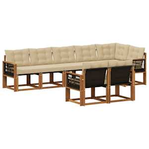 Zunanja garnitura za sedenje z blazino 8 pcs Naravna in bež