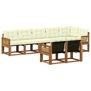 Zunanja garnitura za sedenje z blazino 8 pcs Naravna in smetana