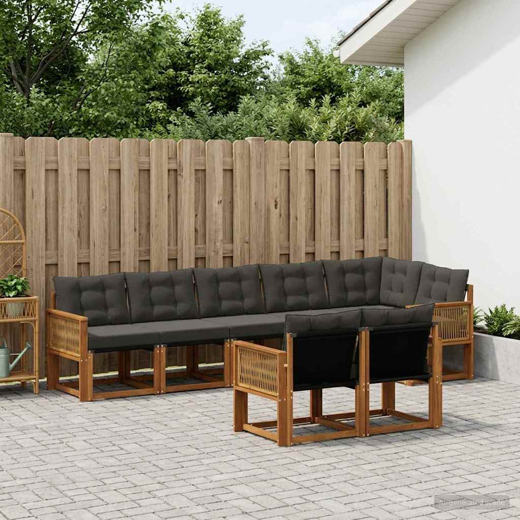 Zunanja garnitura za sedenje z blazino 8 pcs Naravna in črna