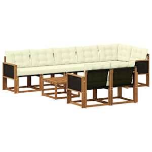 Zunanja garnitura za sedenje z blazino 9 pcs Naravna in smetana