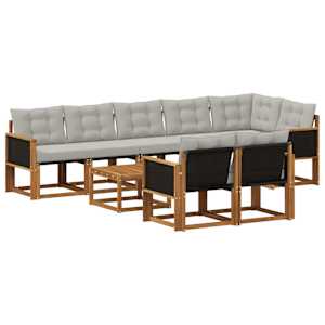 Zunanja garnitura za sedenje 9 pcs Naravna in svetlo siva