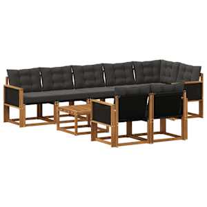 Zunanja garnitura za sedenje z blazino 9 pcs Naravna in črna