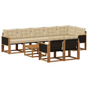 Zunanja garnitura za sedenje z blazino 9 pcs Naravna in bež