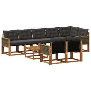 Zunanja garnitura za sedenje z blazino 9 pcs Naravna in črna