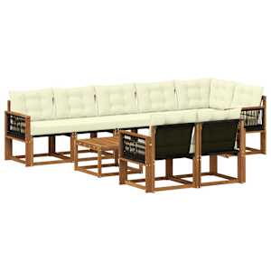 Zunanja garnitura za sedenje z blazino 9 pcs Naravna in smetana
