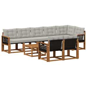 Zunanja garnitura za sedenje 9 pcs Naravna in svetlo siva