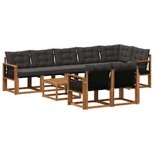 Zunanja garnitura za sedenje z blazino 9 pcs Naravna in črna