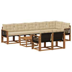 Zunanja garnitura za sedenje z blazino 9 pcs Naravna in bež