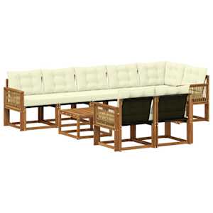 Zunanja garnitura za sedenje z blazino 9 pcs Naravna in smetana