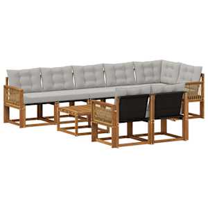 Zunanja garnitura za sedenje 9 pcs Naravna in svetlo siva