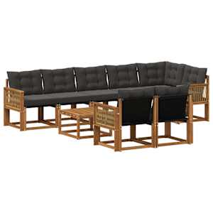 Zunanja garnitura za sedenje z blazino 9 pcs Naravna in črna