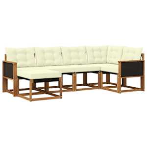 Zunanja garnitura za sedenje z blazino 6 pcs Naravna in smetana