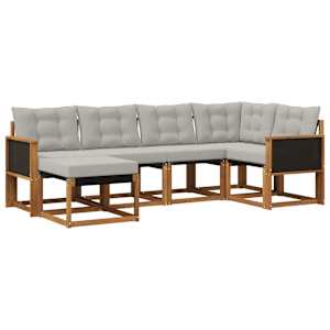 Zunanja garnitura za sedenje 6 pcs Naravna in svetlo siva