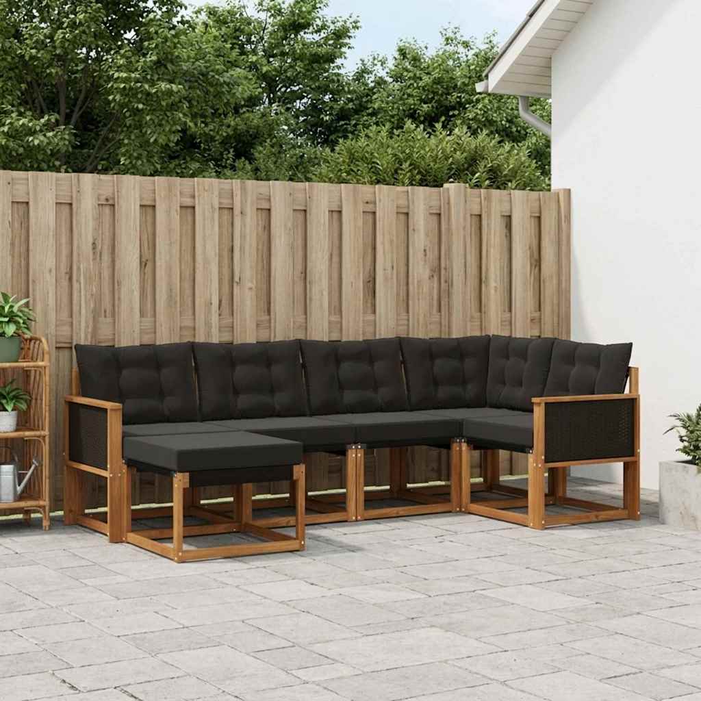 vidaXL Set de canapele de exterior cu pernă 6 pcs Natural și Negru
