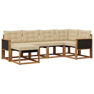 Zunanja garnitura za sedenje z blazino 6 pcs Naravna in bež