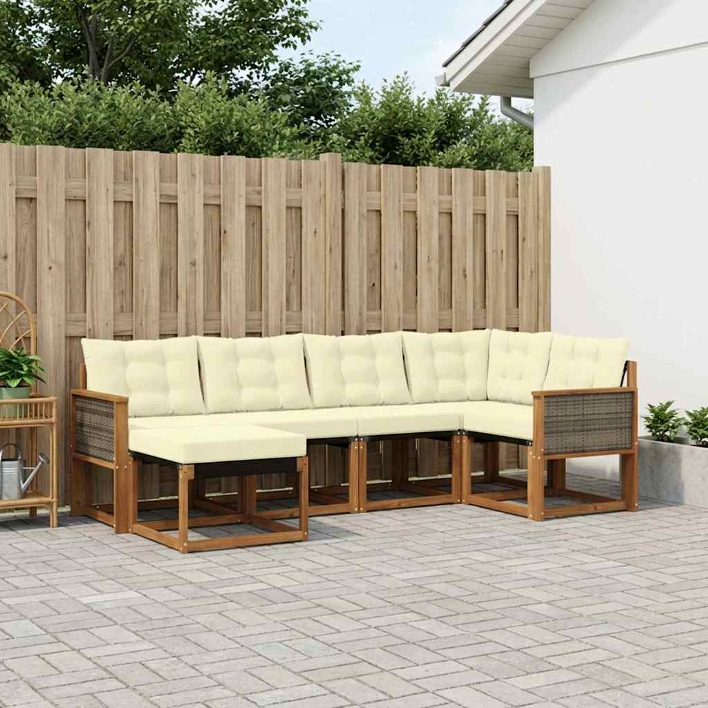 vidaXL Set de canapele de exterior cu pernă 6 pcs Natural și Crem
