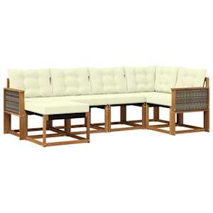 Zunanja garnitura za sedenje z blazino 6 pcs Naravna in smetana