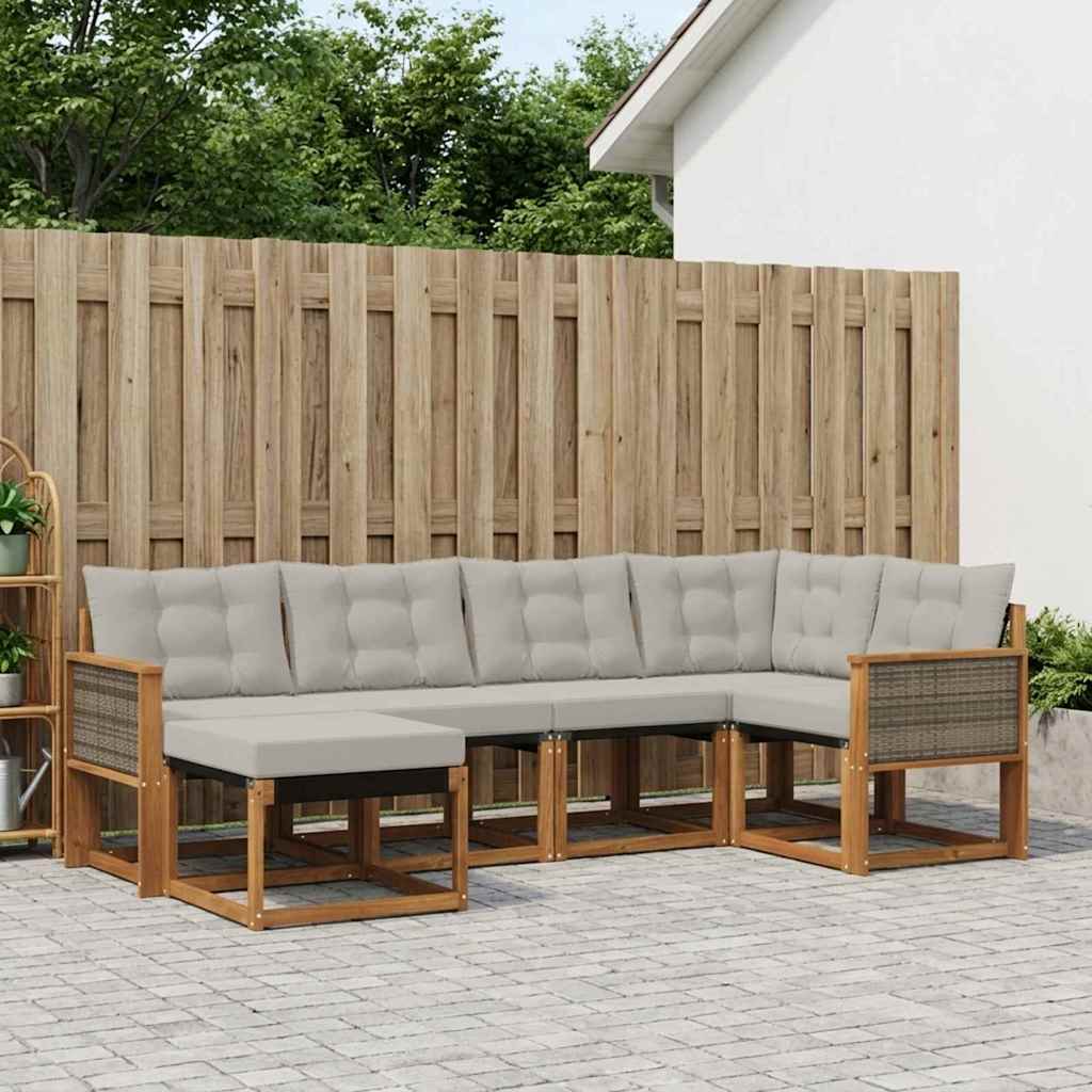 vidaXL Set de canapele de exterior 6 pcs Natural și gri deschis