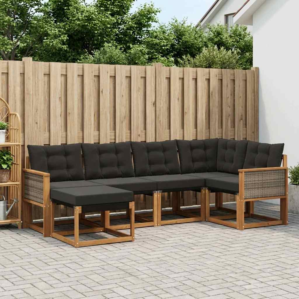 vidaXL Set de canapele de exterior cu pernă 6 pcs Natural și Negru