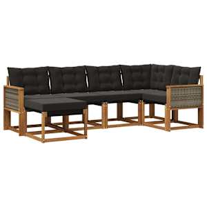 Zunanja garnitura za sedenje z blazino 6 pcs Naravna in črna