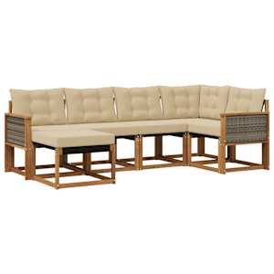 Zunanja garnitura za sedenje z blazino 6 pcs Naravna in bež