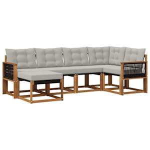 Zunanja garnitura za sedenje 6 pcs Naravna in svetlo siva