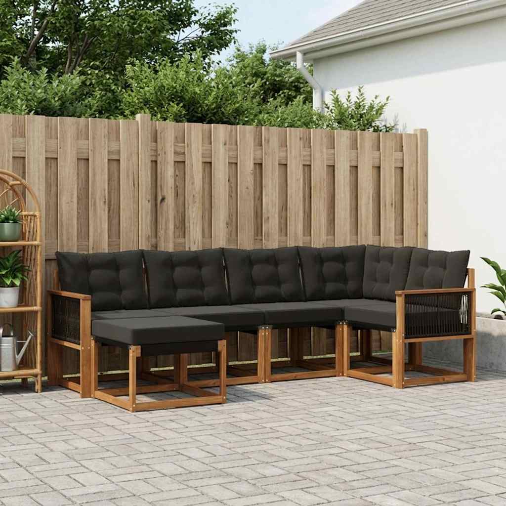 vidaXL Set de canapele de exterior cu pernă 6 pcs Natural și Negru