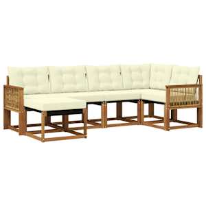 Zunanja garnitura za sedenje z blazino 6 pcs Naravna in smetana