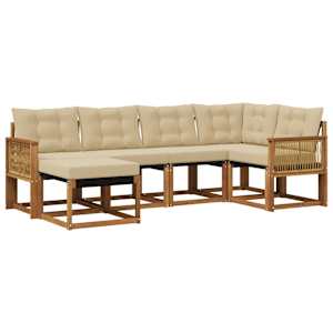Zunanja garnitura za sedenje z blazino 6 pcs Naravna in bež
