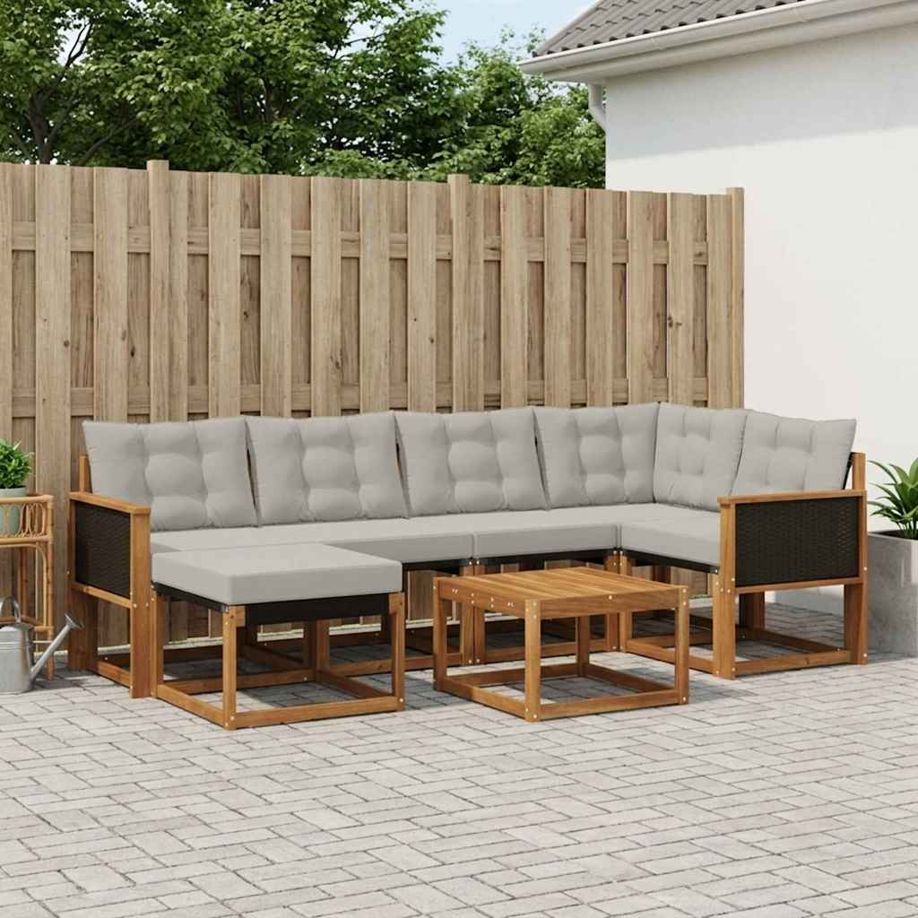 vidaXL Set de canapele de exterior 7 pcs Natural și gri deschis