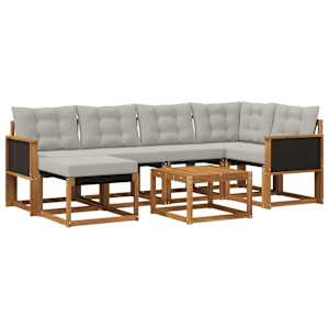 Zunanja garnitura za sedenje 7 pcs Naravna in svetlo siva