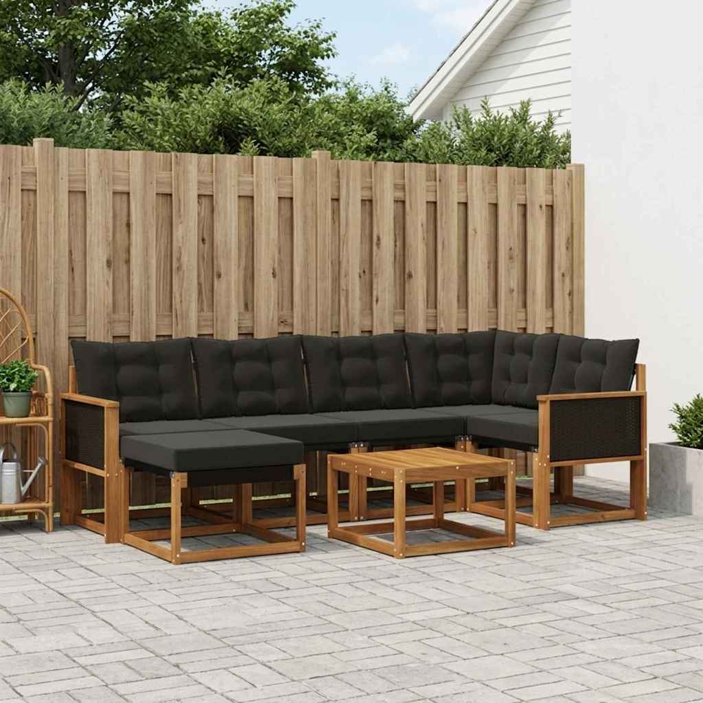 vidaXL Set de canapele de exterior cu pernă 7 pcs Natural și Negru
