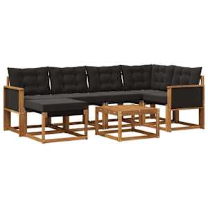 Zunanja garnitura za sedenje z blazino 7 pcs Naravna in črna