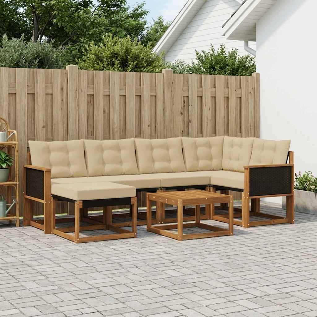 vidaXL Set de canapele de exterior cu pernă 7 pcs Natural și Bej
