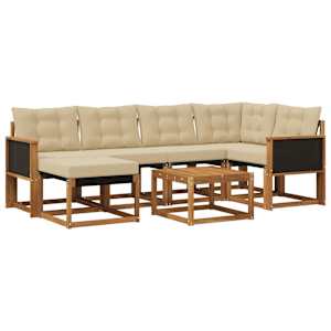 Zunanja garnitura za sedenje z blazino 7 pcs Naravna in bež