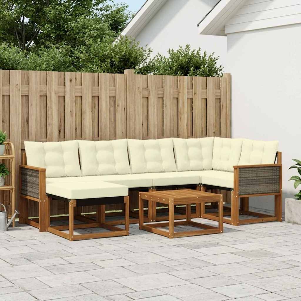 vidaXL Set de canapele de exterior cu pernă 7 pcs Natural și Crem