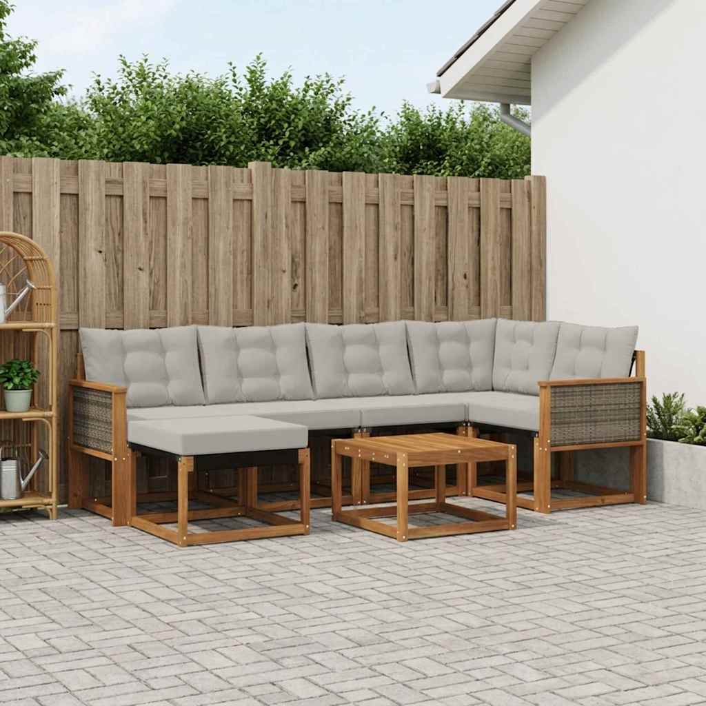 vidaXL Set de canapele de exterior 7 pcs Natural și gri deschis