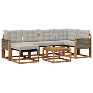 Zunanja garnitura za sedenje 7 pcs Naravna in svetlo siva