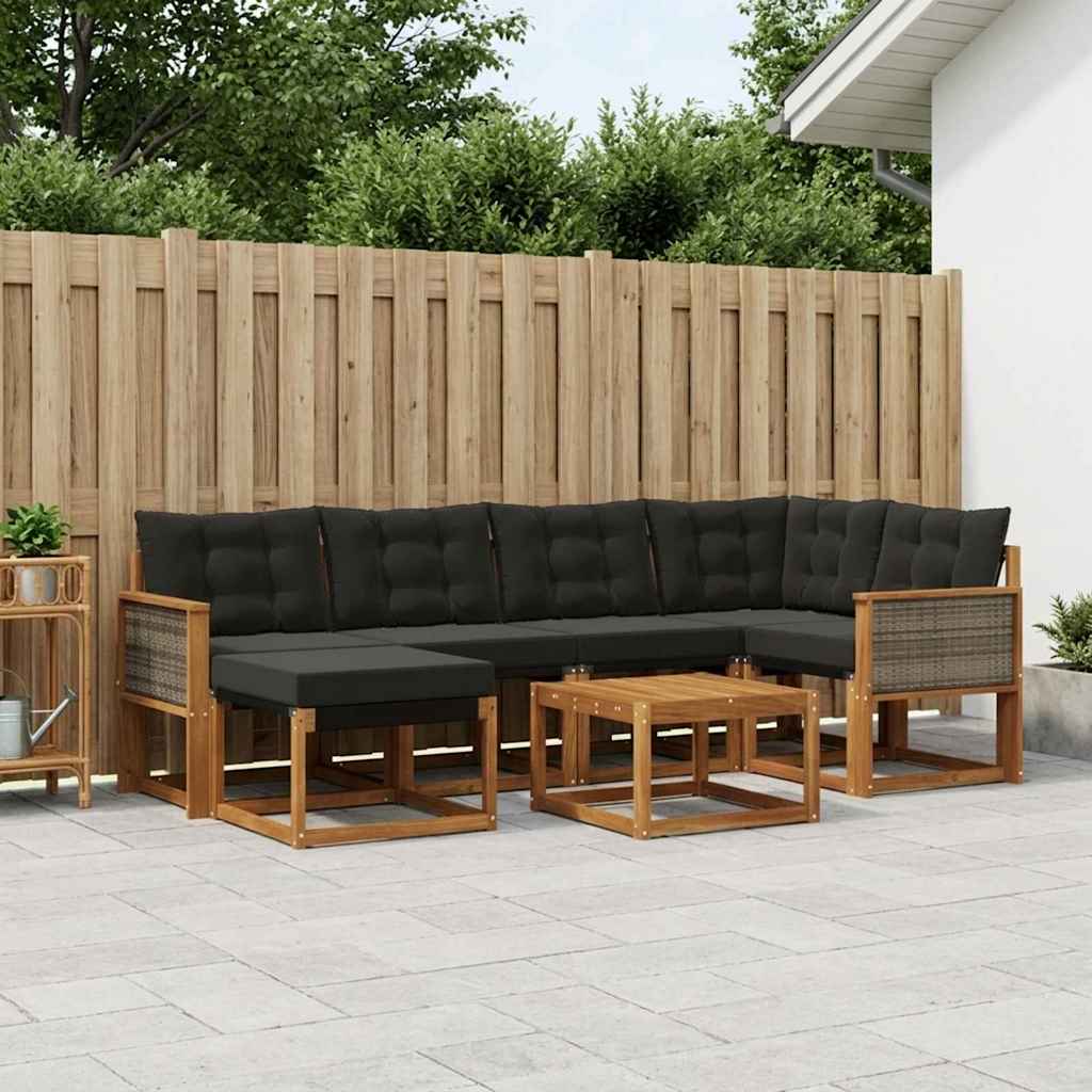 vidaXL Set de canapele de exterior cu pernă 7 pcs Natural și Negru