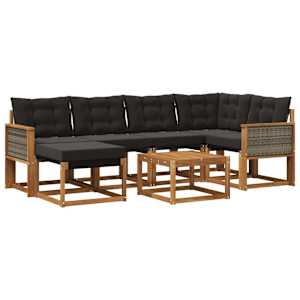 Zunanja garnitura za sedenje z blazino 7 pcs Naravna in črna
