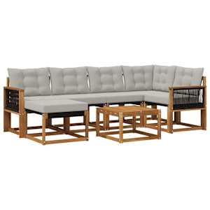 Zunanja garnitura za sedenje 7 pcs Naravna in svetlo siva