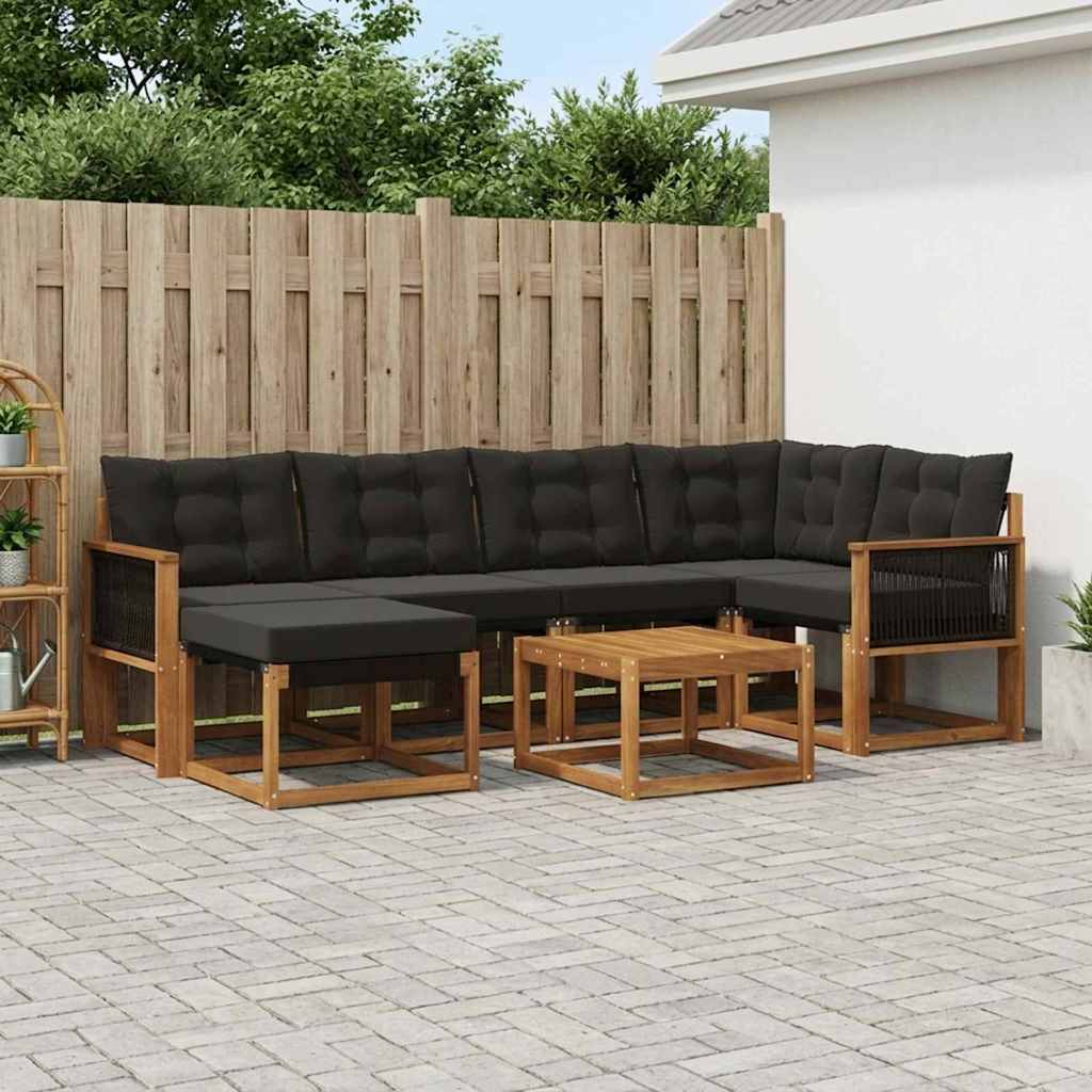 vidaXL Set de canapele de exterior cu pernă 7 pcs Natural și Negru
