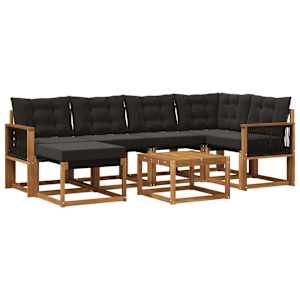 Zunanja garnitura za sedenje z blazino 7 pcs Naravna in črna