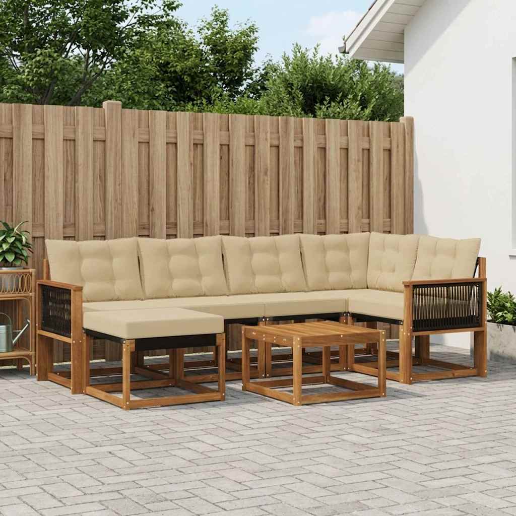 vidaXL Set de canapele de exterior cu pernă 7 pcs Natural și Bej