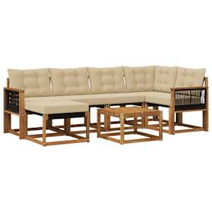 Zunanja garnitura za sedenje z blazino 7 pcs Naravna in bež