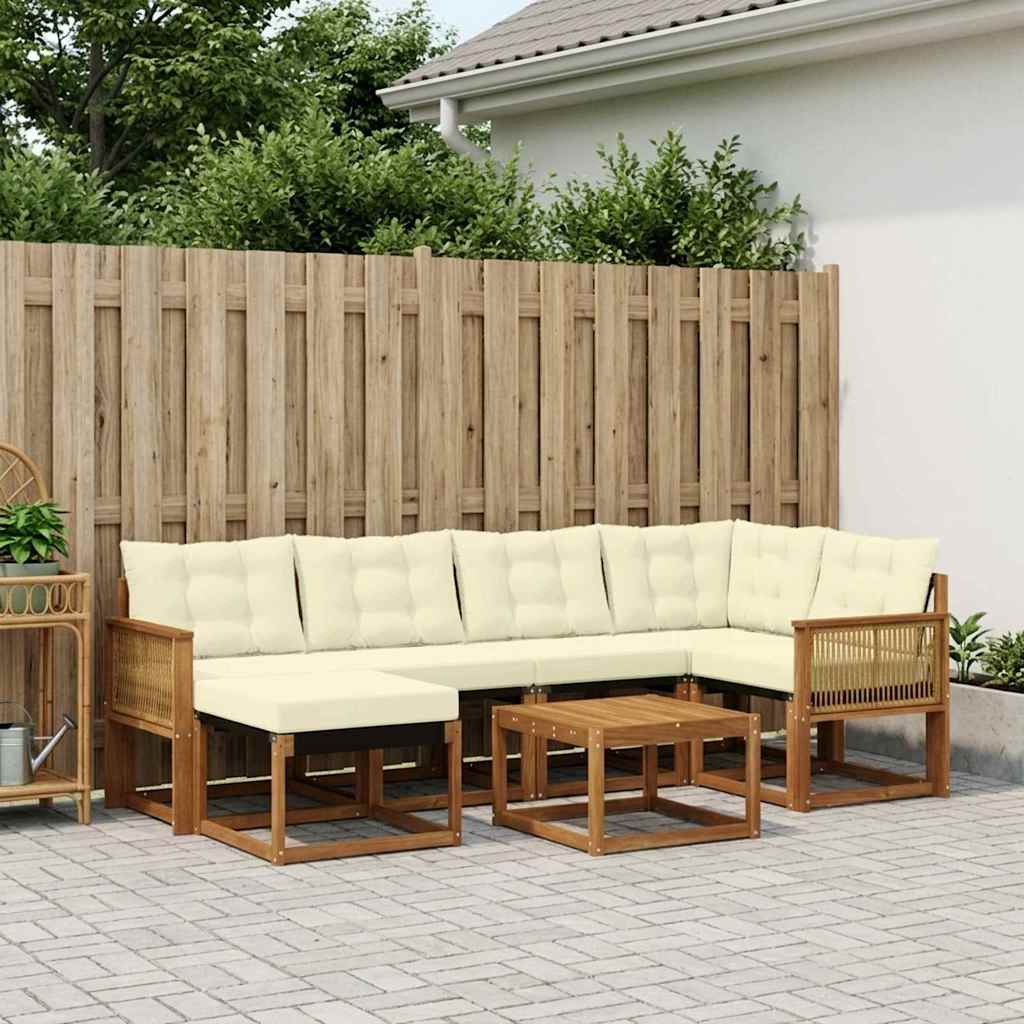 vidaXL Set de canapele de exterior cu pernă 7 pcs Natural și Crem