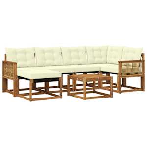 Zunanja garnitura za sedenje z blazino 7 pcs Naravna in smetana